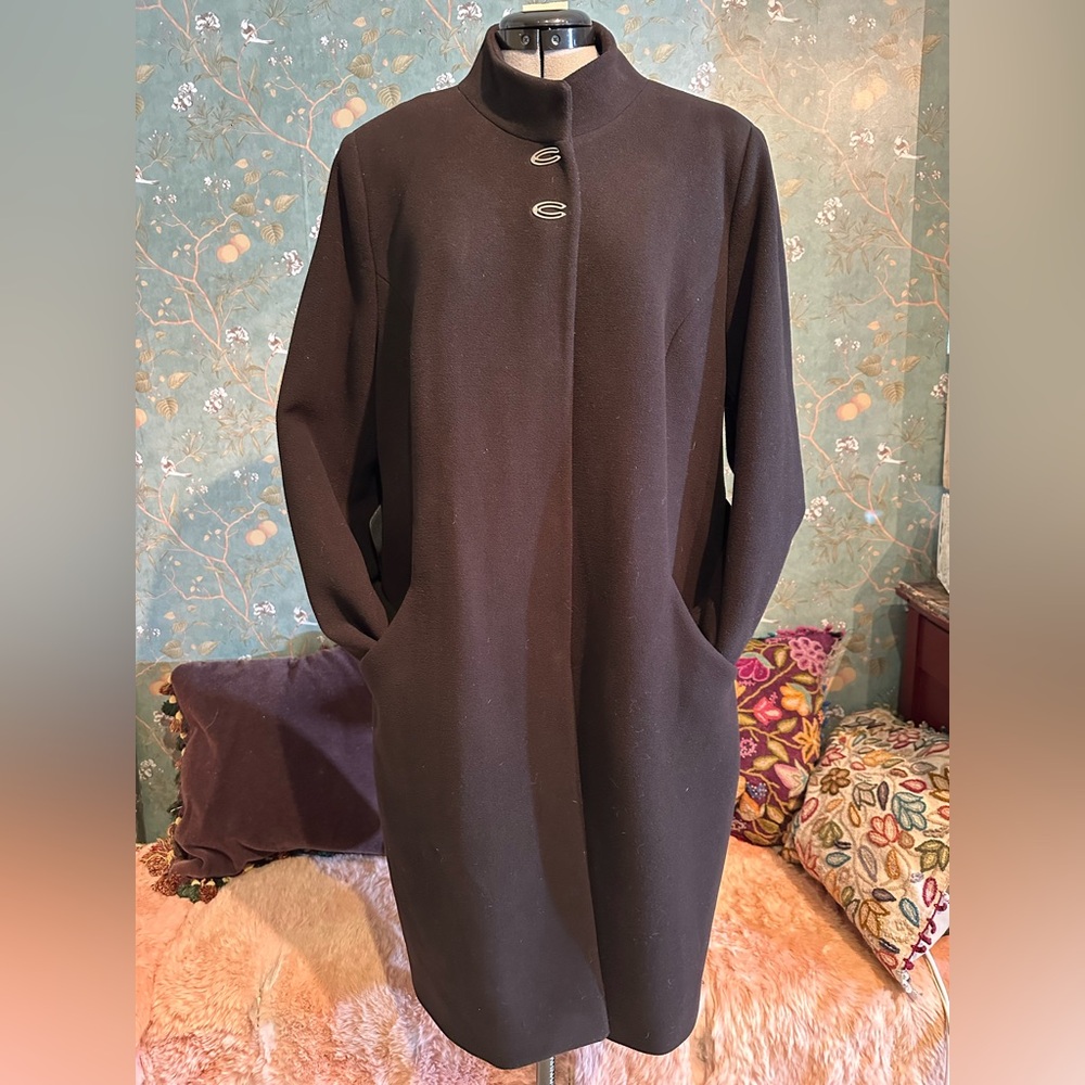 Vintage MISCHKA Istanbul Belted Coat Dress | Minimalist Black Long Coat | Size L